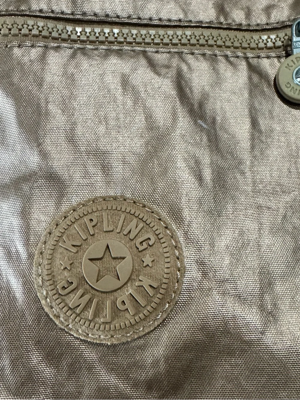 Kipling Metallic Bronze Everyday Backpack with Monkey Charm